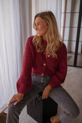 Burgundy Button Down Knit Cardigan