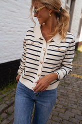 White Black Striped Cardigan Jacket