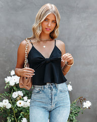 Gratitude Satin Crop Babydoll Tank - Black
