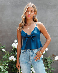 Gratitude Satin Crop Babydoll Tank - Navy