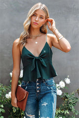 Gratitude Satin Crop Babydoll Tank - Sea Green
