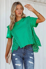 Gwena Cotton Eyelet Tee - Emerald