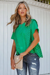 Gwena Cotton Eyelet Tee - Emerald