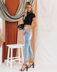 Henna Ribbed Mock Neck Crop Top - Black