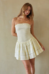 Butter Yellow Bandeau Smocked Mini Dress