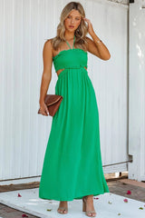 Hit The Beach Smocked Halter Maxi Dress - Kelly Green