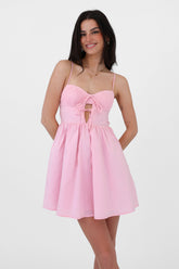 Peach Pink Front Tie Mini Dress