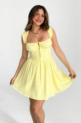 Yellow Square Neckline Mini Dress