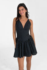 Black Polka Dot Print Mini Dress