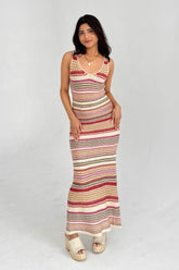 Multicolor Striped Knit Midi Dress