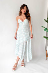 Demure Blue Floral Midi Dress