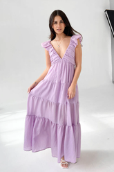 Purple V Neckline Solid Maxi Dress