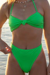 Green Front Knot Bikini Sets
