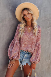 Ins And Outs Lantern Sleeve Metallic Detailed Blouse - Clove