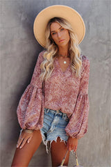 Ins And Outs Lantern Sleeve Metallic Detailed Blouse - Clove