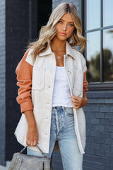 Jaison Pocketed Colorblock Shacket - Taupe Rust