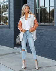 Jaison Pocketed Colorblock Shacket - Taupe Rust