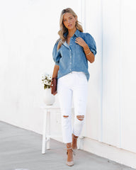 Jen Puff Sleeve Denim Button Down Top