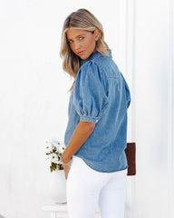 Jen Puff Sleeve Denim Button Down Top