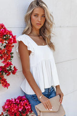 Jody Linen + Cotton Babydoll Top - White