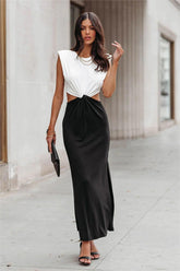 PREORDER - Juliet Cutout Twist Knit Maxi Dress - White Black