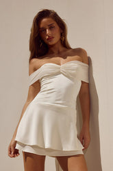 Beige Off the Shoulder Mini Dress