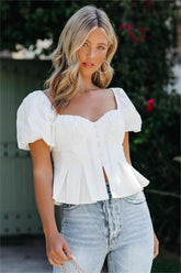 Kambry Cotton Pleated Crop Top - White