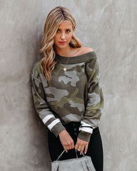 Kalista Cotton Boat Neck Camo Sweater - Olive