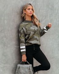 Kalista Cotton Boat Neck Camo Sweater - Olive - FINAL SALE