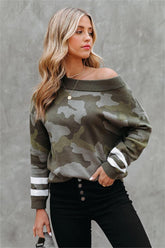 Kalista Cotton Boat Neck Camo Sweater - Olive - FINAL SALE