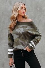 Kalista Cotton Boat Neck Camo Sweater - Olive