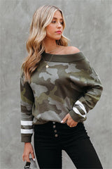 Kalista Cotton Boat Neck Camo Sweater - Olive - FINAL SALE
