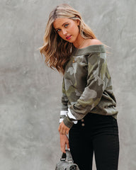 Kalista Cotton Boat Neck Camo Sweater - Olive