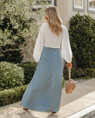 Kallie Satin Slit Maxi Skirt - Dusty Blue