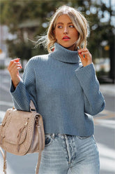 Kaylon Ribbed Turtleneck Knit Sweater - Dusty Blue - FINAL SALE