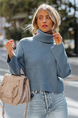 Kaylon Ribbed Turtleneck Knit Sweater - Dusty Blue - FINAL SALE