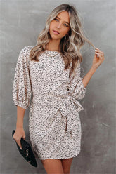 Keeper Printed Tie Dress - Beige