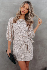 Beige Keeper Printed Tie Dress