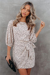 Keeper Printed Tie Dress - Beige