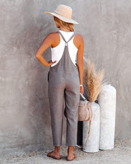 Kiko Pocketed Linen Blend Jumpsuit - Grey