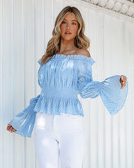 Kim Polka Dot Off The Shoulder Blouse - Powder Blue