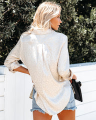 Kingdom Satin Embossed Button Down Blouse - Champagne