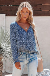 Koko Printed Button Down Tassel Top - Navy