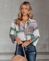 Kollin Mix Print Button Down Blouse