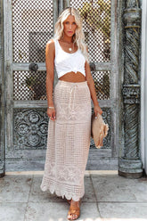 Lenni Cotton Crochet Midi Skirt - Taupe