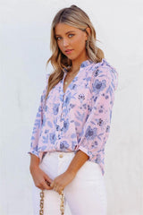 Light Of Day Floral Chiffon Button Down Blouse