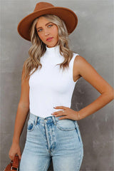 Lissa Sleeveless Mock Neck Ribbed Top - White