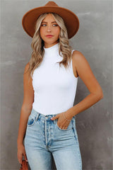 Lissa Sleeveless Mock Neck Ribbed Top - White