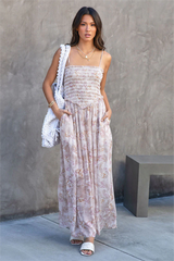 Living In The Moment Floral Pocketed Smocked Jumpsuit