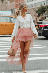 Liza High Low Tiered Tulle Maxi Skirt - Blush
